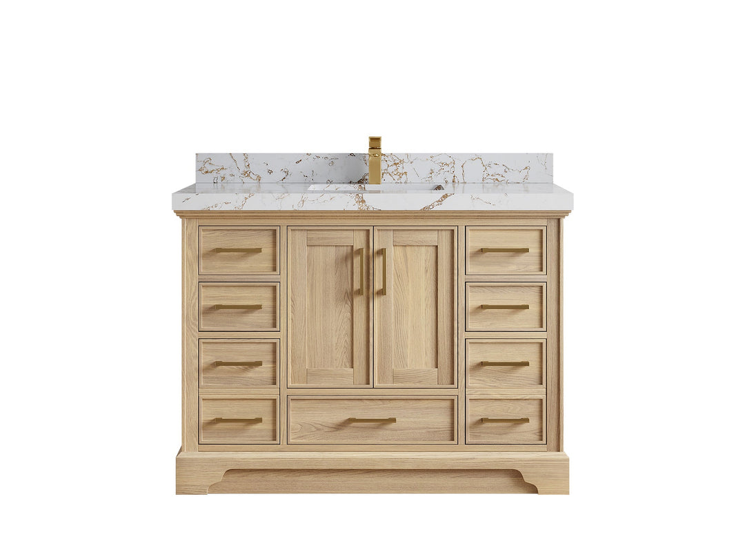 Charlotte White Oak 48 in. W x 22 in. D Single Sink Bathroom Vanity with 2 in Viola Gold Quartz Countertop