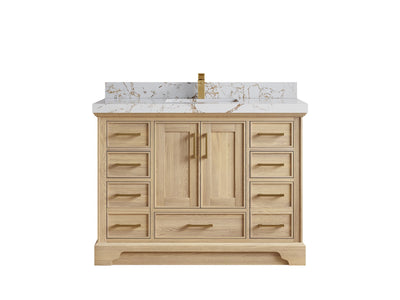 Charlotte White Oak 48 in. W x 22 in. D Single Sink Bathroom Vanity with 2 in Viola Gold Quartz Countertop