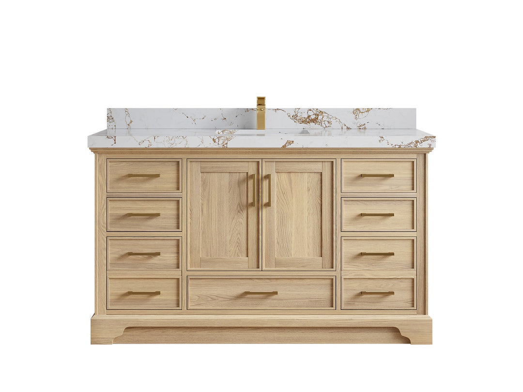 Charlotte White Oak 60 in. W x 22 in. D Single Sink Bathroom Vanity with 2 in Viola Gold Quartz Countertop