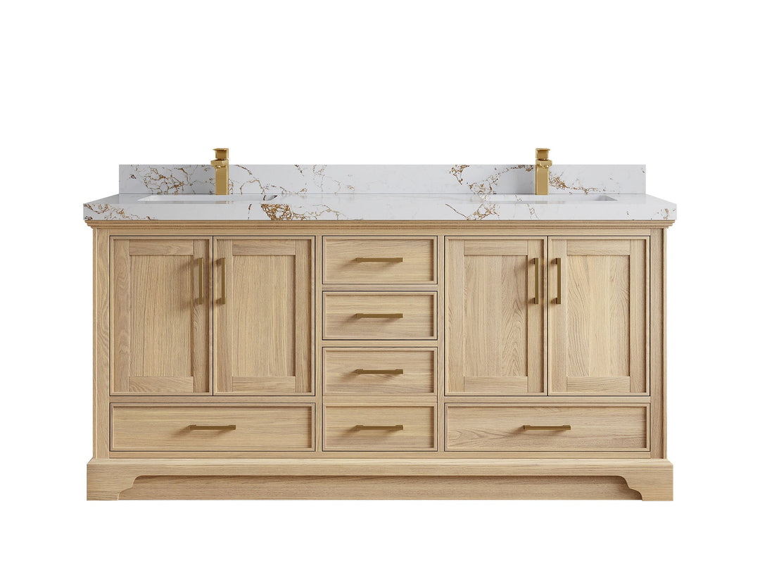 Charlotte White Oak 72 in. W x 22 in. D Double Sink Bathroom Vanity with 2 in Viola Gold Quartz Countertop