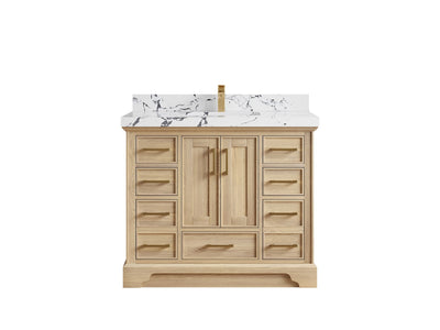 Charlotte White Oak 42 in. W x 22 in. D Single Sink Bathroom Vanity with 2 in Viola Night Quartz Countertop