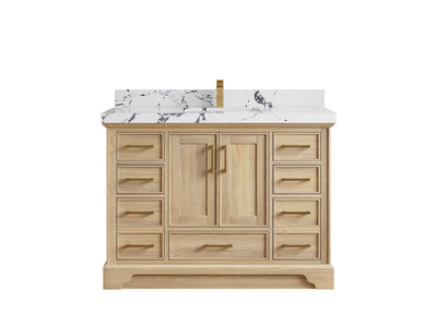 Charlotte White Oak 48 in. W x 22 in. D Single Sink Bathroom Vanity with 2 in Viola Night Quartz Countertop