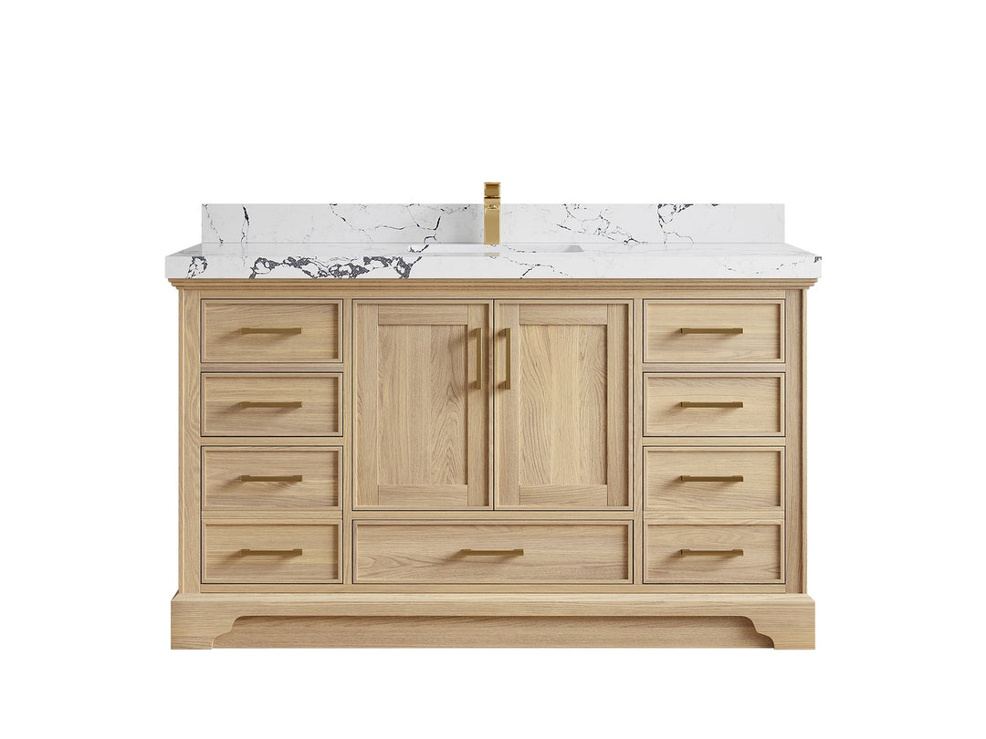 Charlotte White Oak 60 in. W x 22 in. D Single Sink Bathroom Vanity with 2 in Viola Night Quartz Countertop