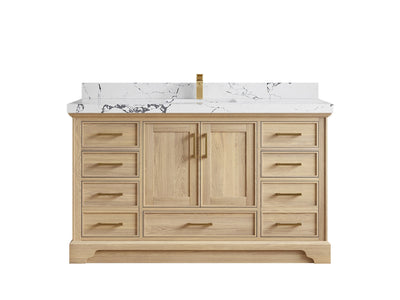 Charlotte White Oak 60 in. W x 22 in. D Single Sink Bathroom Vanity with 2 in Viola Night Quartz Countertop