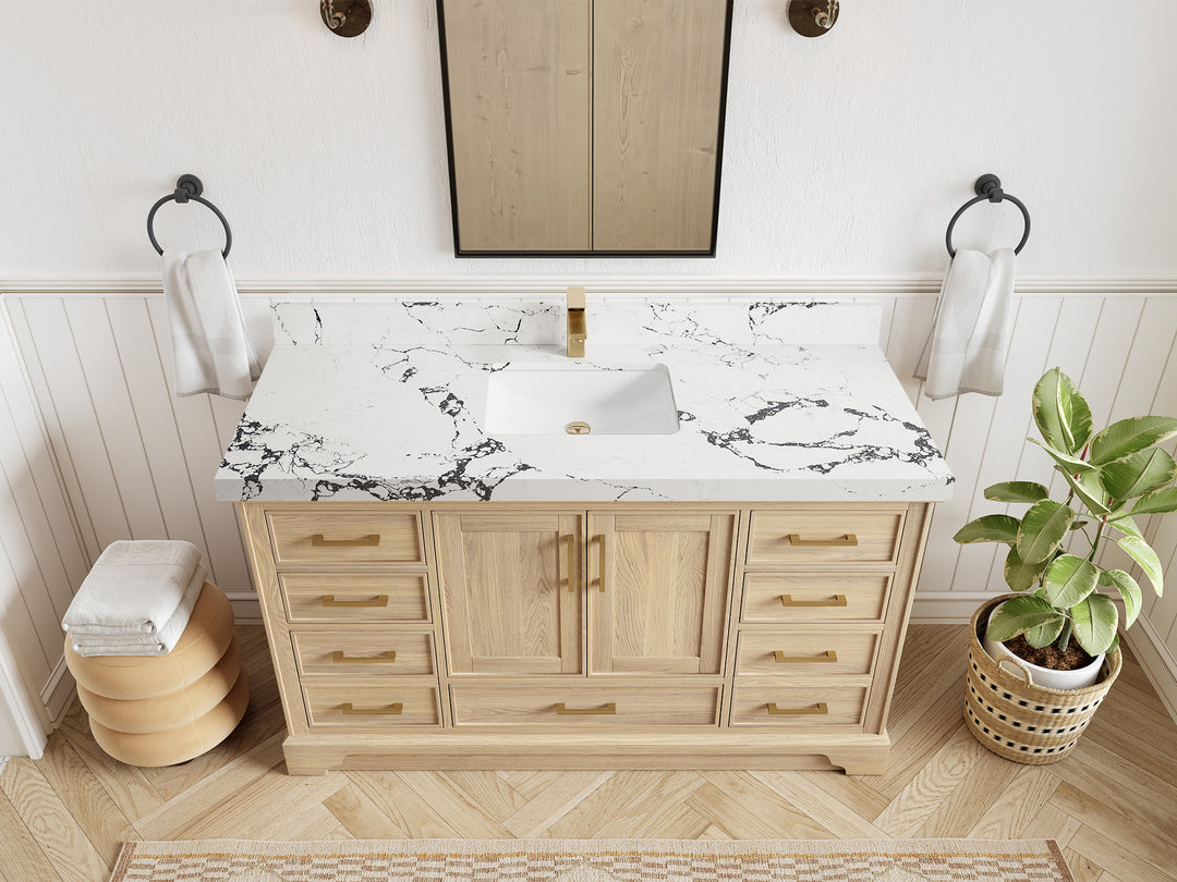 Charlotte White Oak 60 in. W x 22 in. D Single Sink Bathroom Vanity with 2 in Viola Night Quartz Countertop - Top View