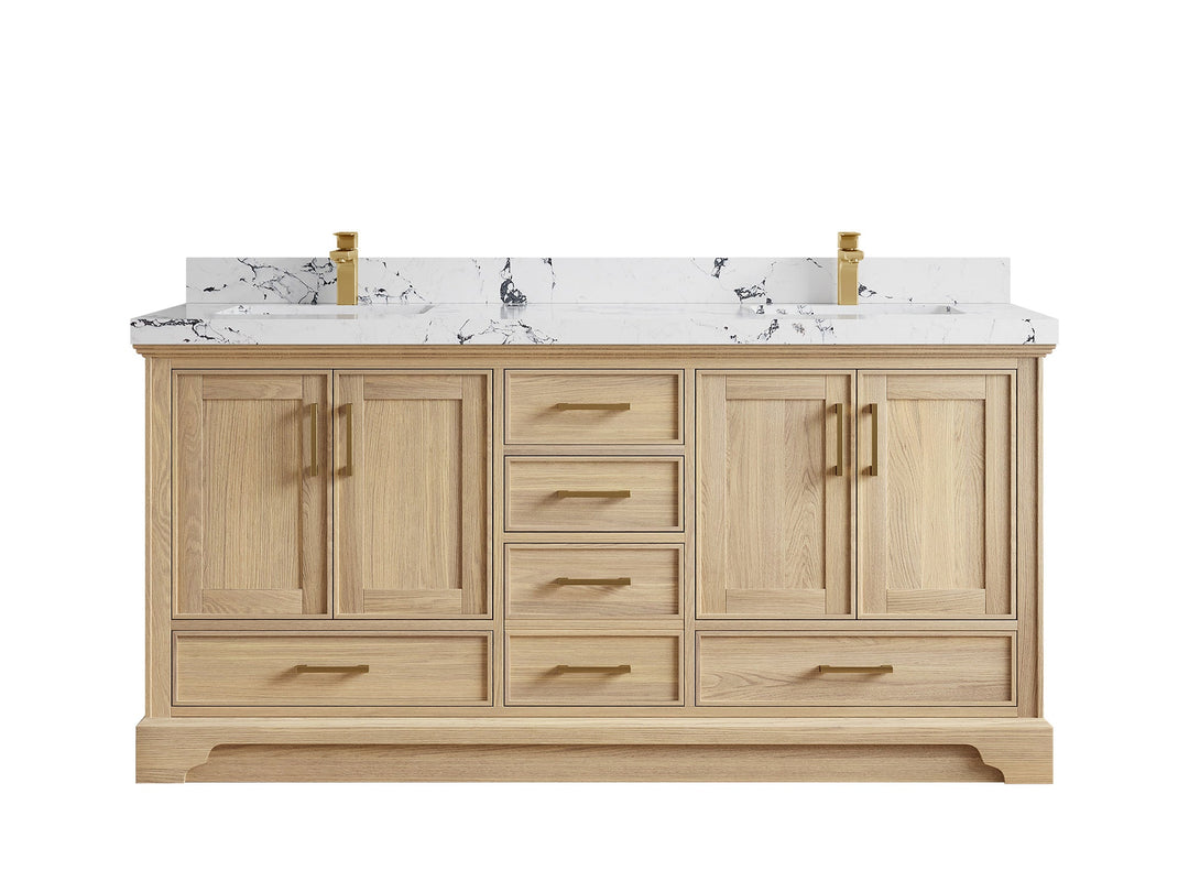 Charlotte White Oak 72 in. W x 22 in. D Double Sink Bathroom Vanity with 2 in Viola Night Quartz Countertop