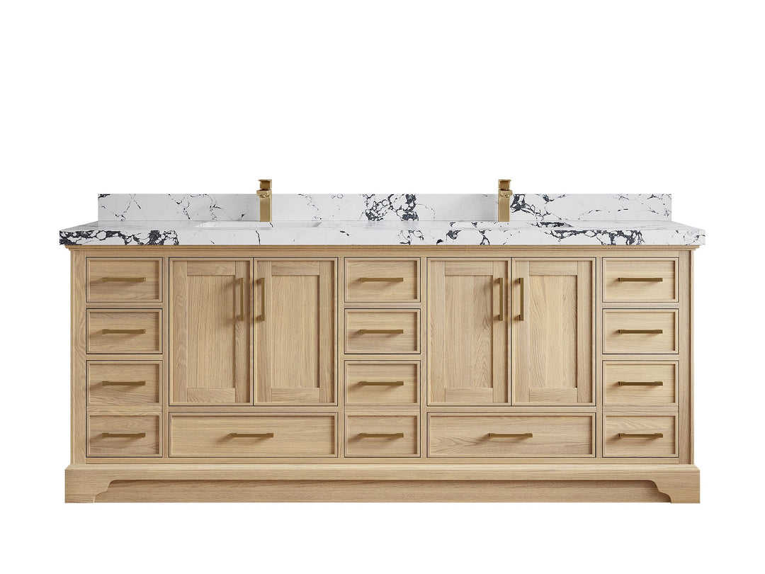Charlotte White Oak 84 in. W x 22 in. D Double Sink Bathroom Vanity with 2 in Viola Night Quartz Countertop