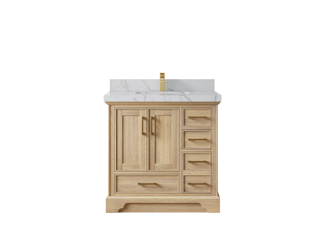 Charlotte White Oak 36 in. W x 22 in. D Center Sink Bathroom Vanity with 2 in Venatino Quartz Countertop