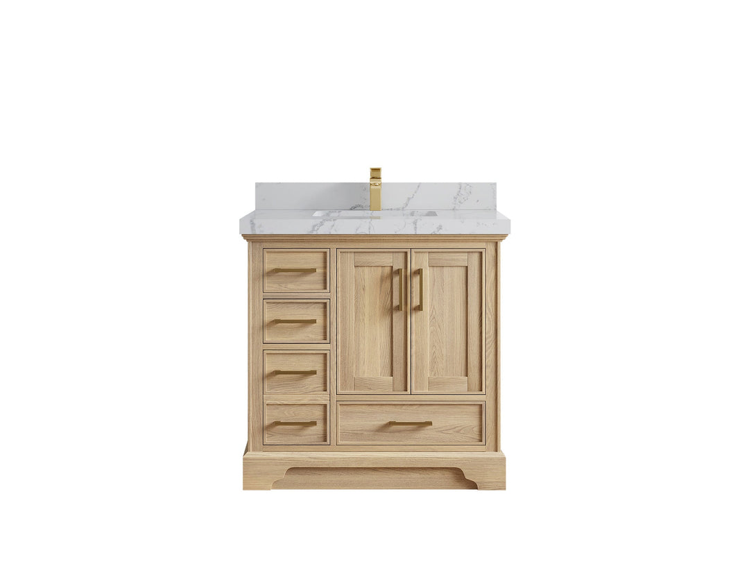 Charlotte White Oak 36 in. W x 22 in. D Center Sink Bathroom Vanity with 2 in Venatino Quartz Countertop