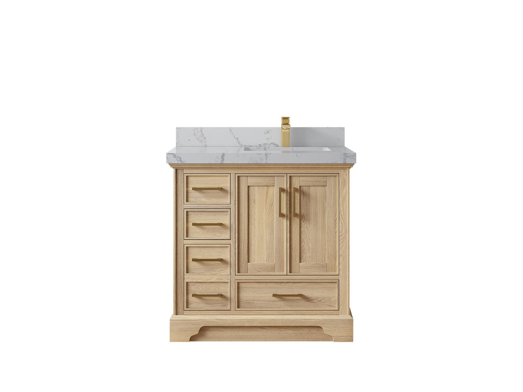 Charlotte White Oak 36 in. W x 22 in. D Center Sink Bathroom Vanity with 2 in Venatino Quartz Countertop