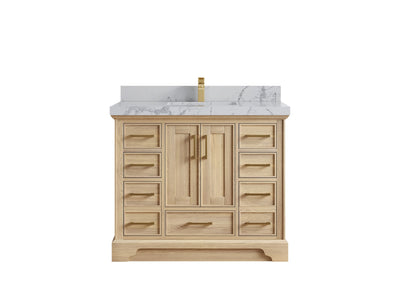 Charlotte White Oak 42 in. W x 22 in. D Single Sink Bathroom Vanity with 2 in Venatino Quartz Countertop