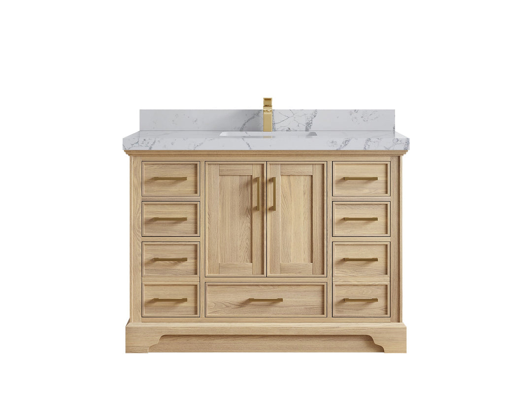 Charlotte White Oak 48 in. W x 22 in. D Single Sink Bathroom Vanity with 2 in Venatino Quartz Countertop