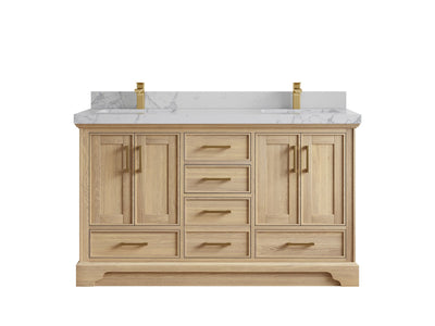 Charlotte White Oak 60 in. W x 22 in. D Double Sink Bathroom Vanity with 2 in Venatino Quartz Countertop