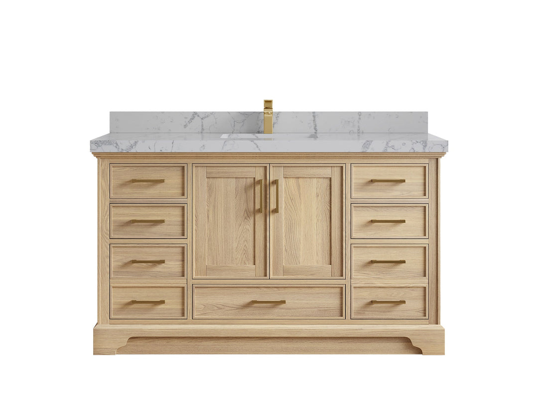 Charlotte White Oak 60 in. W x 22 in. D Single Sink Bathroom Vanity with 2 in Venatino Quartz Countertop