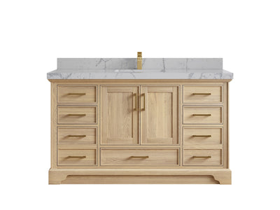Charlotte White Oak 60 in. W x 22 in. D Single Sink Bathroom Vanity with 2 in Venatino Quartz Countertop