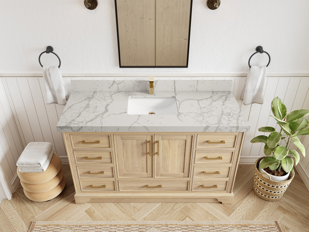 Charlotte White Oak 60 in. W x 22 in. D Single Sink Bathroom Vanity with 2 in Venatino Quartz Countertop - Top View