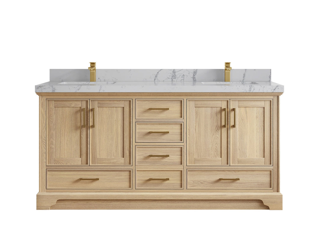 Charlotte White Oak 72 in. W x 22 in. D Double Sink Bathroom Vanity with 2 in Venatino Quartz Countertop
