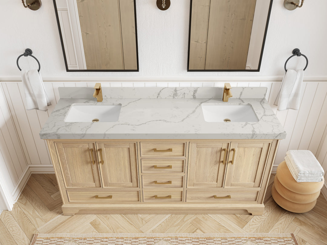 Charlotte White Oak 72 in. W x 22 in. D Double Sink Bathroom Vanity with 2 in Venatino Quartz Countertop - Top View