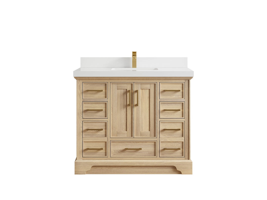 Charlotte White Oak 42 in. W x 22 in. D Single Sink Bathroom Vanity with 2 in White Quartz Countertop