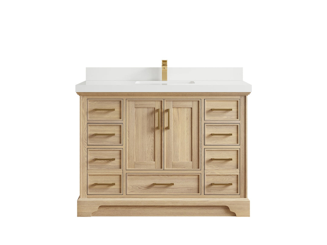 Charlotte White Oak 48 in. W x 22 in. D Single Sink Bathroom Vanity with 2 in White Quartz Countertop