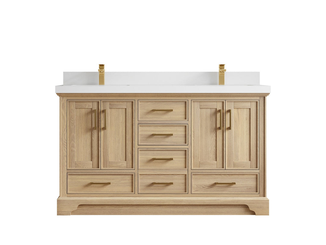 Charlotte White Oak 60 in. W x 22 in. D Double Sink Bathroom Vanity with 2 in White Quartz Countertop