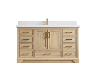 Charlotte White Oak 60 in. W x 22 in. D Single Sink Bathroom Vanity with 2 in White Quartz Countertop