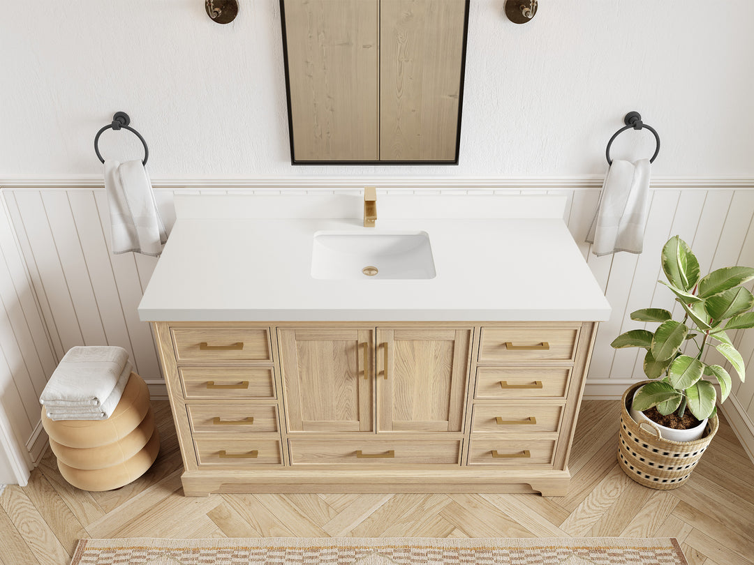 Charlotte White Oak 60 in. W x 22 in. D Single Sink Bathroom Vanity with 2 in White Quartz Countertop - Top View