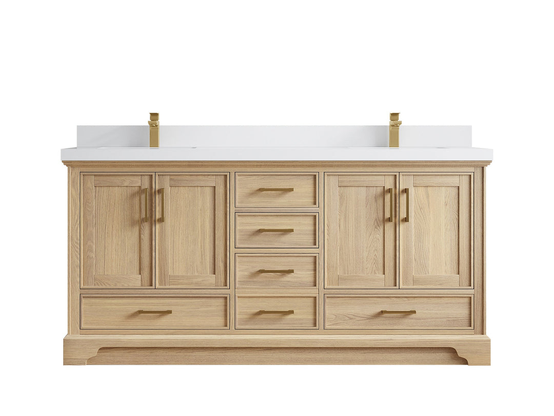 Charlotte White Oak 72 in. W x 22 in. D Double Sink Bathroom Vanity with 2 in White Quartz Countertop