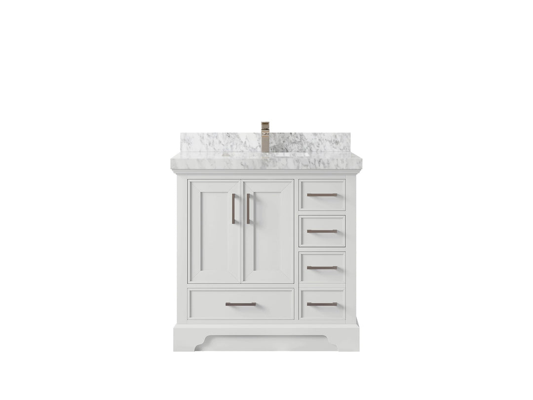 Charlotte 36 in. W x 22 in. D Center Sink Bathroom Vanity in White with 2 in Carrara Marble Countertop
