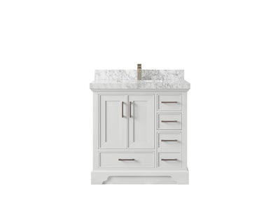 Charlotte 36 in. W x 22 in. D Center Sink Bathroom Vanity in White with 2 in Carrara Marble Countertop