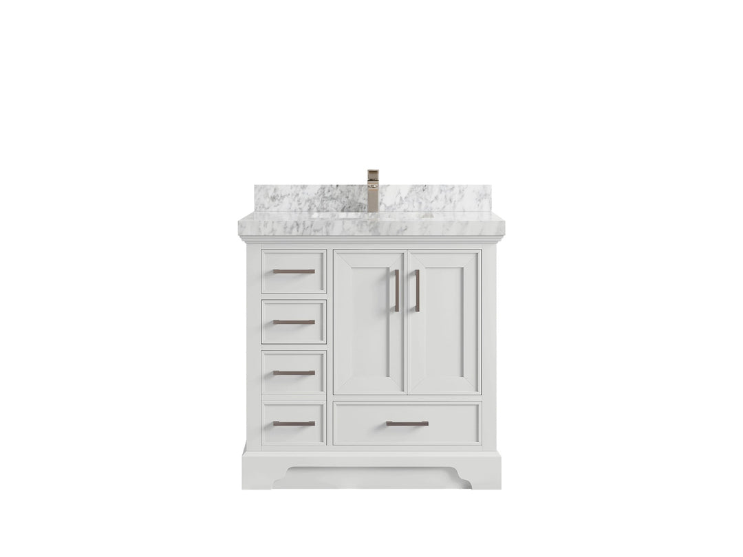 Charlotte 36 in. W x 22 in. D Center Sink Bathroom Vanity in White with 2 in Carrara Marble Countertop