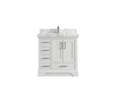 Charlotte 36 in. W x 22 in. D Center Sink Bathroom Vanity in White with 2 in Carrara Marble Countertop