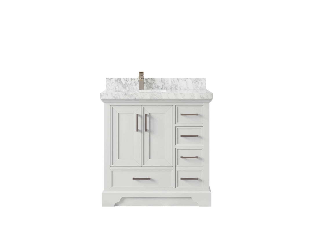 Charlotte 36 in. W x 22 in. D Left Offset Sink Bathroom Vanity in White with 2 in Carrara Marble Countertop