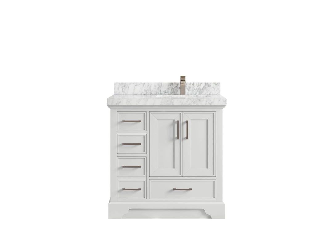 Charlotte 36 in. W x 22 in. D Right Offset Sink Bathroom Vanity in White with 2 in Carrara Marble Countertop