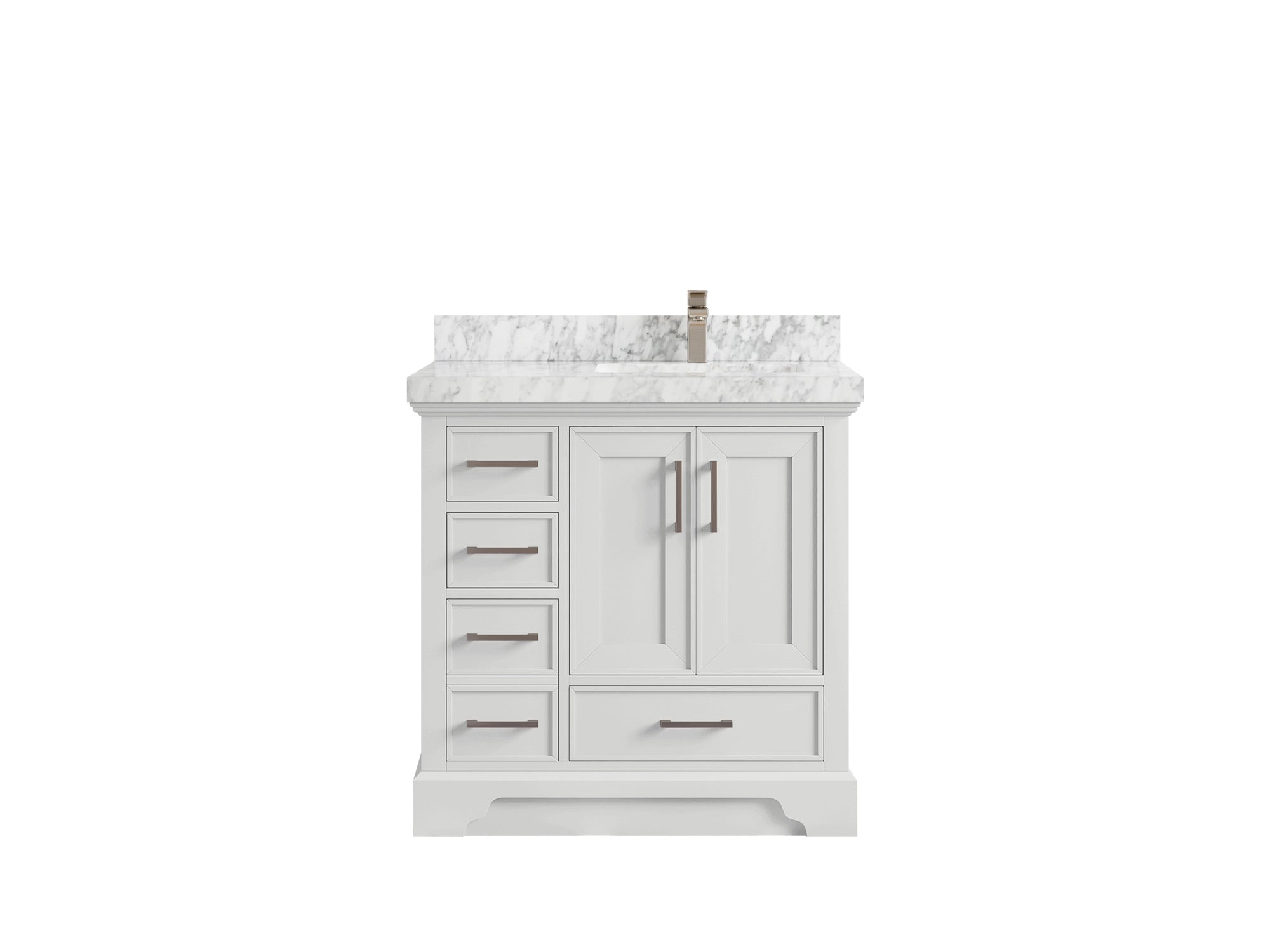Charlotte 36 in. W x 22 in. D Right Offset Sink Bathroom Vanity in White with 2 in Carrara Marble Countertop
