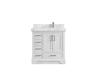 Charlotte 36 in. W x 22 in. D Right Offset Sink Bathroom Vanity in White with 2 in Carrara Marble Countertop