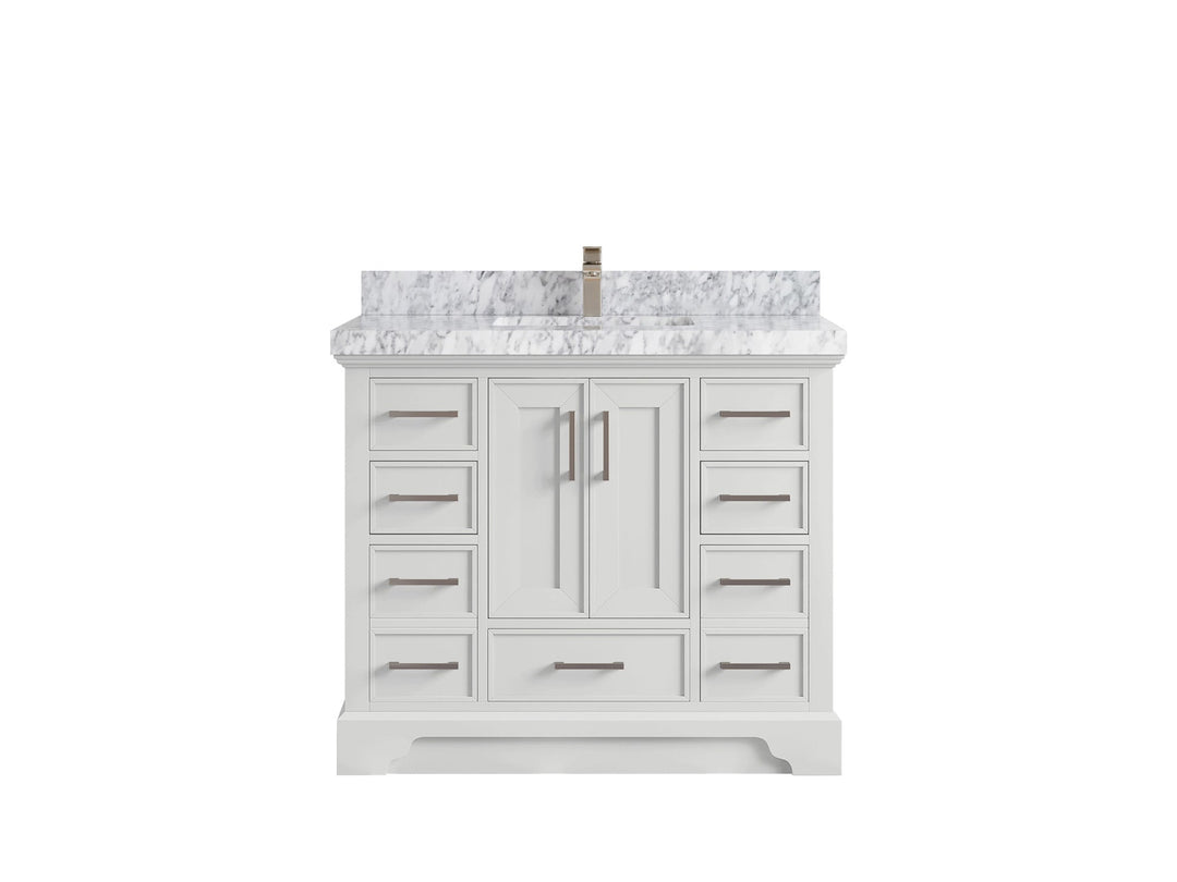 Charlotte 42 in. W x 22 in. D Single Sink Bathroom Vanity in White with 2 in Carrara Marble Countertop