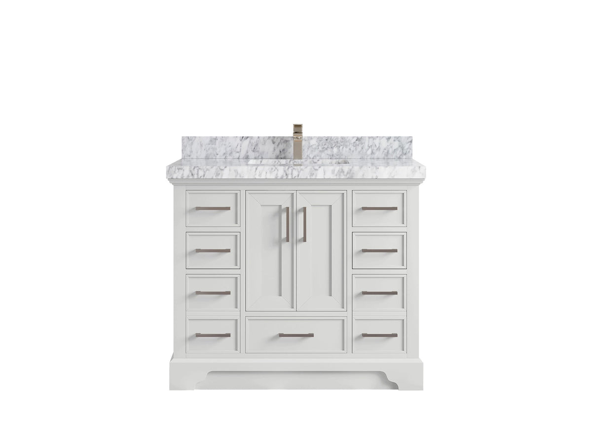 Charlotte 42 in. W x 22 in. D Single Sink Bathroom Vanity in White with 2 in Carrara Marble Countertop