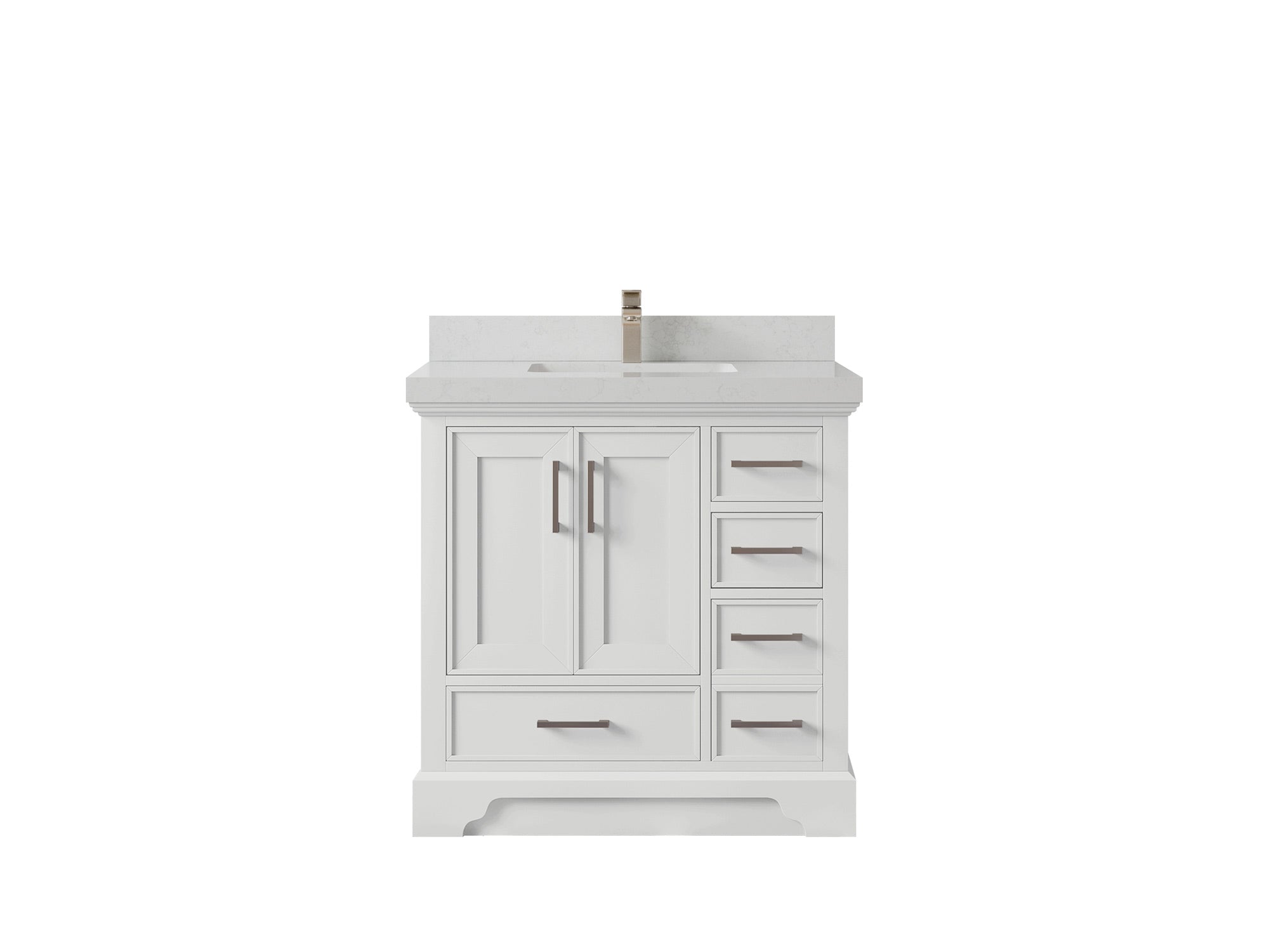 Charlotte 36 in. W x 22 in. D Center Sink Bathroom Vanity in White with 2 in Carrara Quartz Countertop