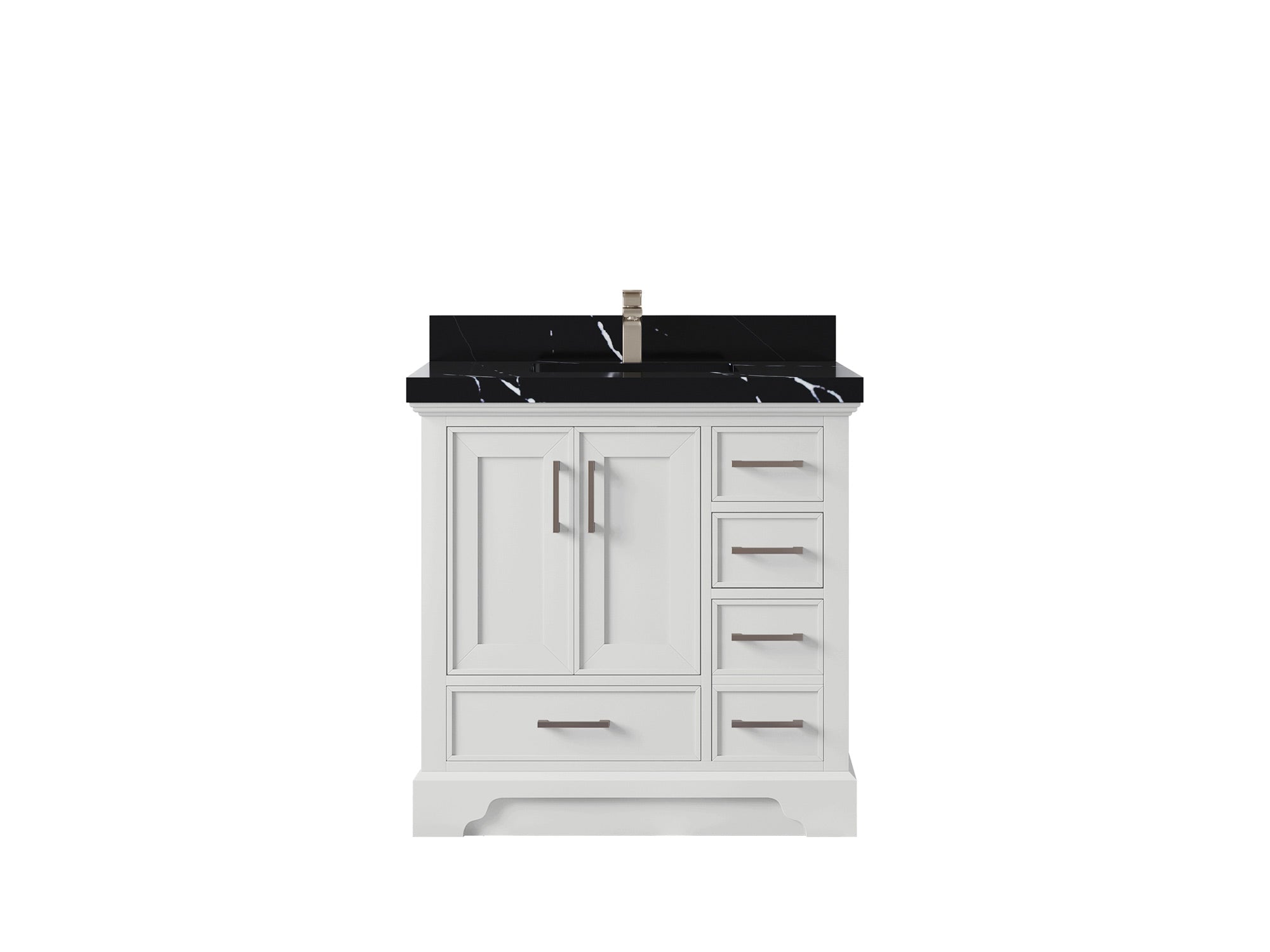 Charlotte 36 in. W x 22 in. D Center Sink Bathroom Vanity in White with 2 in Calacatta Black Quartz Countertop