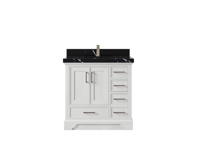 Charlotte 36 in. W x 22 in. D Center Sink Bathroom Vanity in White with 2 in Calacatta Black Quartz Countertop