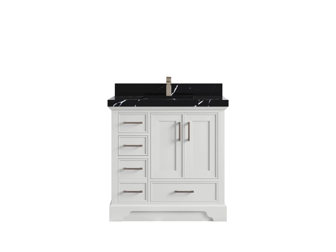 Charlotte 36 in. W x 22 in. D Center Sink Bathroom Vanity in White with 2 in Calacatta Black Quartz Countertop