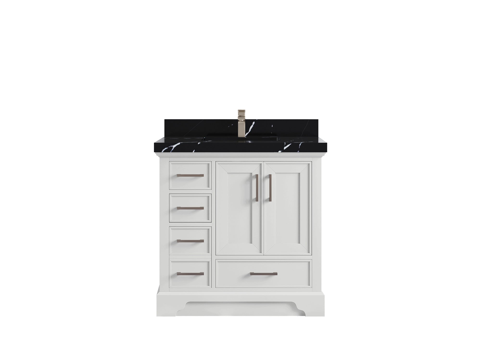 Charlotte 36 in. W x 22 in. D Center Sink Bathroom Vanity in White with 2 in Calacatta Black Quartz Countertop