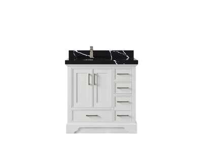 Charlotte 36 in. W x 22 in. D Left Offset Sink Bathroom Vanity in White with 2 in Calacatta Black Quartz Countertop