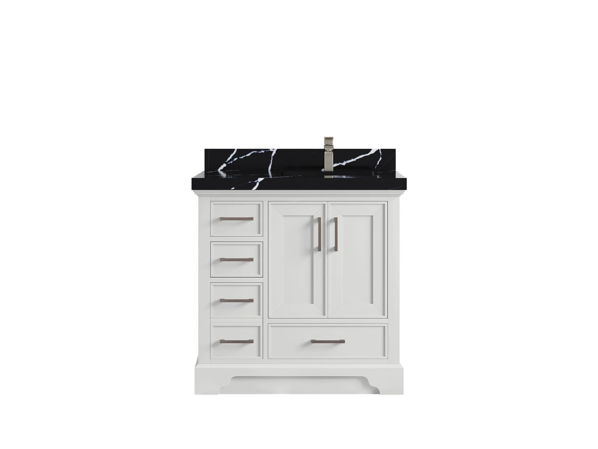 Charlotte 36 in. W x 22 in. D Right Offset Sink Bathroom Vanity in White with 2 in Calacatta Black Quartz Countertop