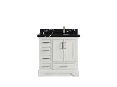 Charlotte 36 in. W x 22 in. D Right Offset Sink Bathroom Vanity in White with 2 in Calacatta Black Quartz Countertop