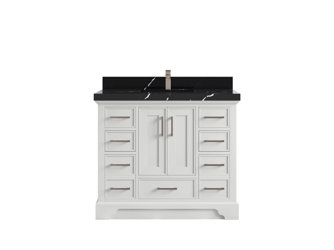 Charlotte 42 in. W x 22 in. D Single Sink Bathroom Vanity in White with 2 in Calacatta Black Quartz Countertop