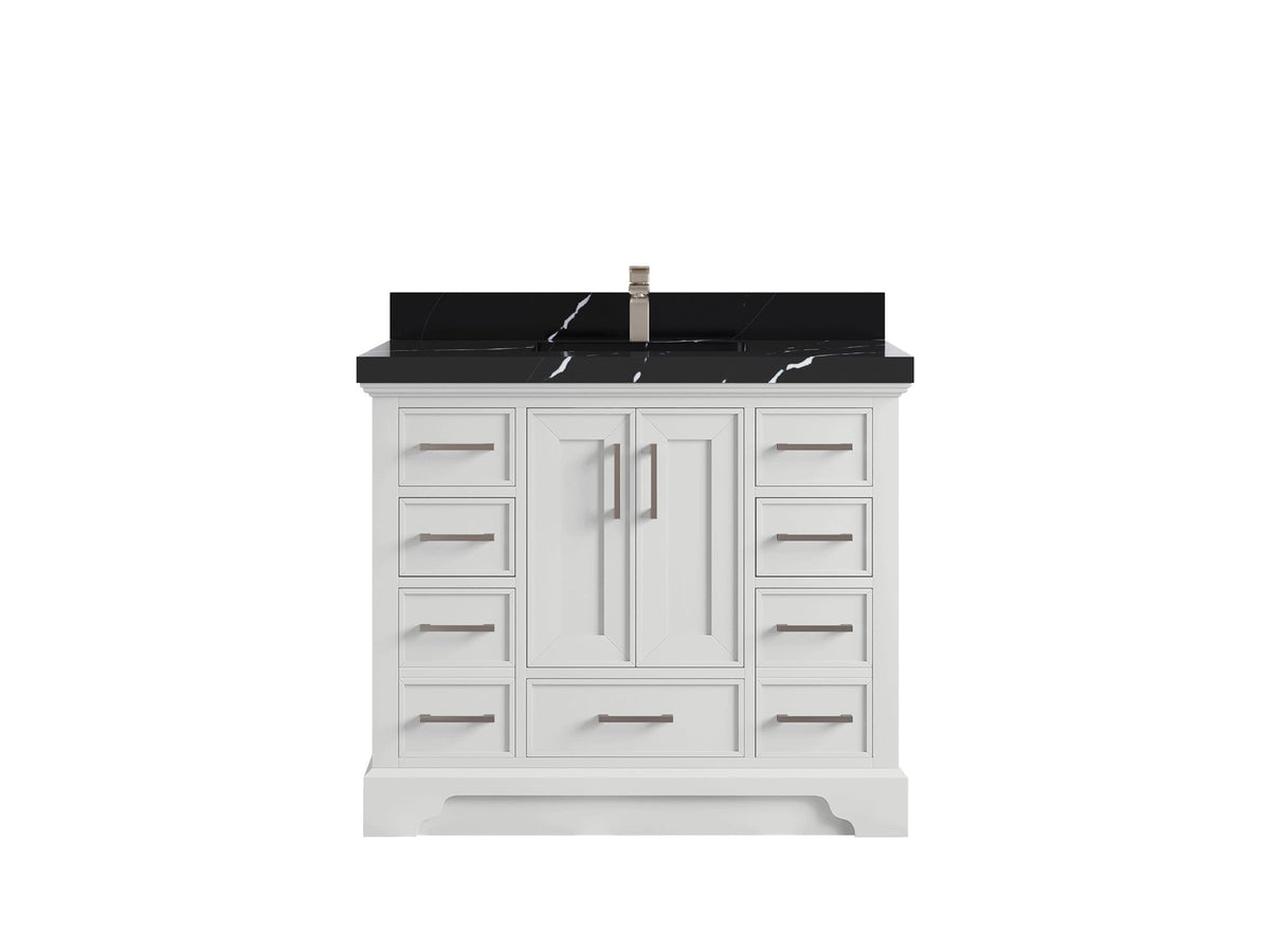 Charlotte 42 in. W x 22 in. D Single Sink Bathroom Vanity in White with 2 in Calacatta Black Quartz Countertop