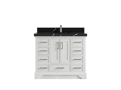 Charlotte 42 in. W x 22 in. D Single Sink Bathroom Vanity in White with 2 in Calacatta Black Quartz Countertop