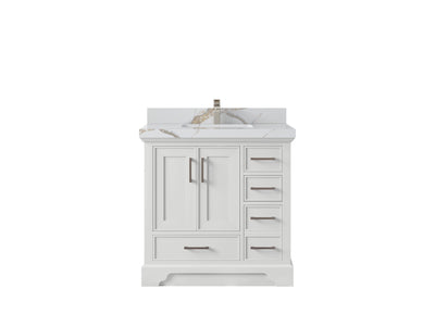 Charlotte 36 in. W x 22 in. D Center Sink Bathroom Vanity in White with 2 in Calacatta Gold Quartz Countertop
